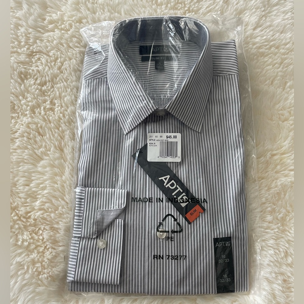 APT 9 men slim fit,dress shirt. Size 16-32/33 Gray & white stripes. (quantity2)
